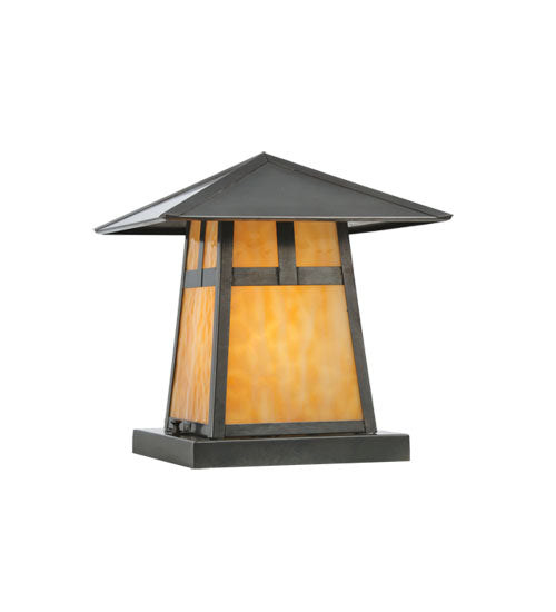 Meyda Lighting Stillwater 17" Craftsman Brown T Mission Outdoor Flushmount Light With Beige Art Shade Glass