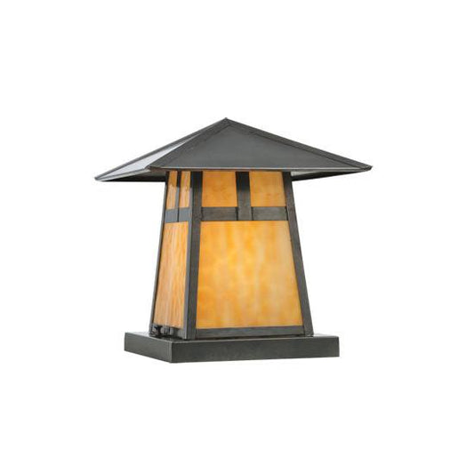 Meyda Lighting Stillwater 17" Craftsman Brown T Mission Outdoor Flushmount Light With Beige Art Shade Glass
