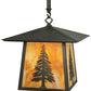 Meyda Lighting Stillwater 17" Craftsman Brown Tall Pine Pendant Light With Beige Shade Glass