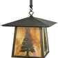 Meyda Lighting Stillwater 17" Craftsman Brown Tall Pine Pendant Light With Beige Shade Glass