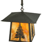 Meyda Lighting Stillwater 17" Craftsman Brown Tall Pine Pendant Light With Beige Shade Glass