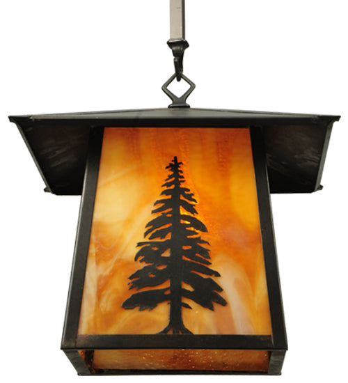 Meyda Lighting Stillwater 17" Craftsman Brown Tall Pine Pendant Light With Beige Shade Glass