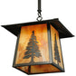 Meyda Lighting Stillwater 17" Craftsman Brown Tall Pine Pendant Light With Beige Shade Glass