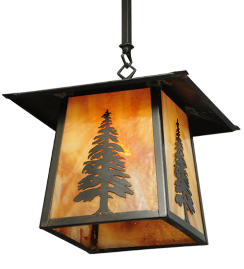 Meyda Lighting Stillwater 17" Craftsman Brown Tall Pine Pendant Light With Beige Shade Glass
