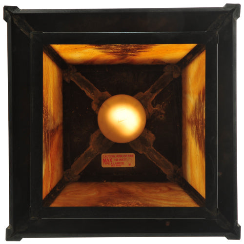 Meyda Lighting Stillwater 17" Craftsman Brown Tall Pine Pendant Light With Beige Shade Glass