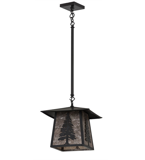 Meyda Lighting Stillwater 17" Craftsman Brown Tall Pine Pendant Light With Silver Mica Shade Glass