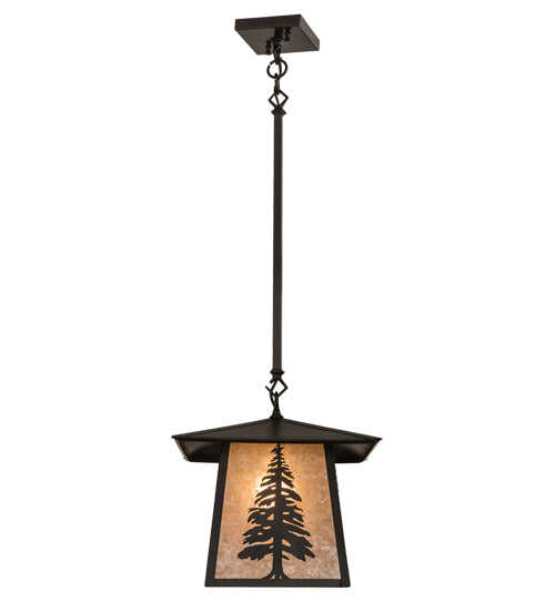 Meyda Lighting Stillwater 17" Craftsman Brown Tall Pine Pendant Light With Silver Mica Shade Glass