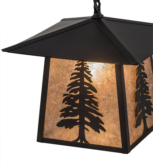 Meyda Lighting Stillwater 17" Craftsman Brown Tall Pine Pendant Light With Silver Mica Shade Glass