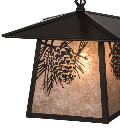Meyda Lighting Stillwater 17" Craftsman Brown Winter Pine Pendant Light With Silver Mica Shade Glass