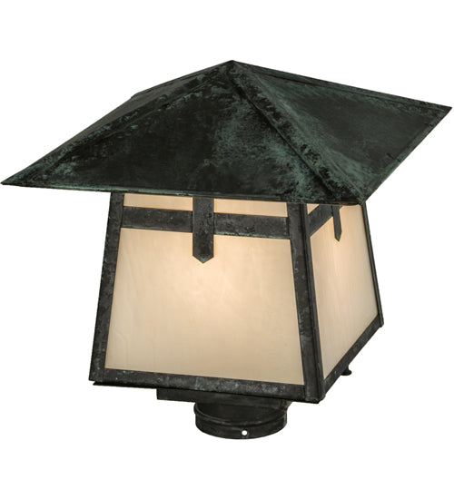 Meyda Lighting Stillwater 17" Craftsman Verdigris Cross Mission Outdoor Post Mount Light With White Art Shade Glass