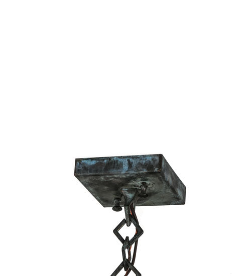 Meyda Lighting Stillwater 17" Verdigris Cross Mission Pendant Light With Beige Iridescent Shade Glass