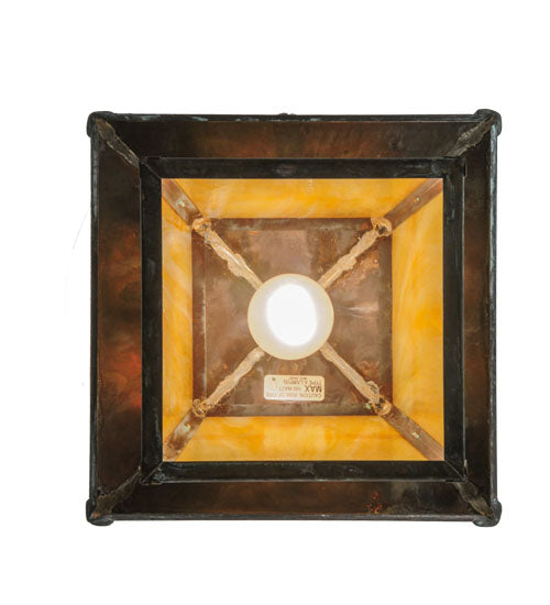 Meyda Lighting Stillwater 17" Verdigris Cross Mission Pendant Light With Beige Iridescent Shade Glass