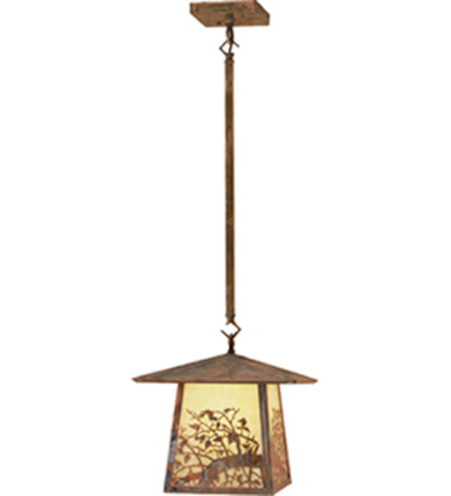 Meyda Lighting Stillwater 17" Vintage Copper Apple Branch Pendant Light With Beige Shade Glass