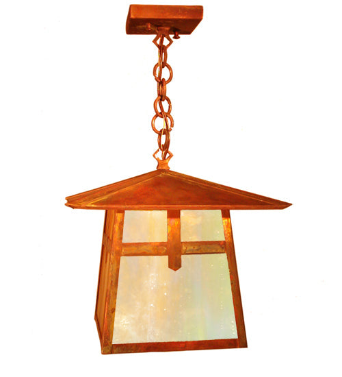 Meyda Lighting Stillwater 17" Vintage Copper Cross Mission Pendant Light With Beige Iridescent Shade Glass