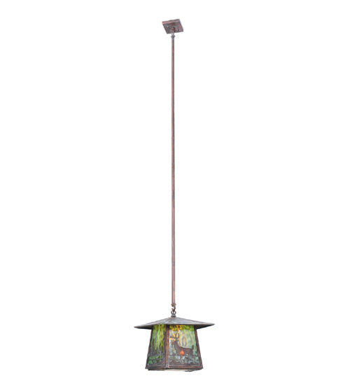 Meyda Lighting Stillwater 17" Vintage Copper Deer Creek Pendant Light With Green Shade Glass