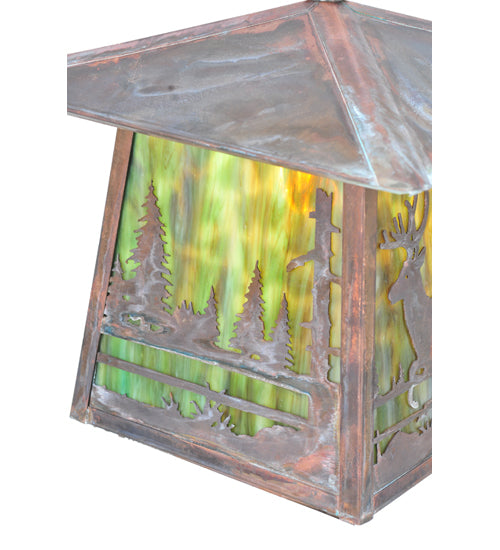 Meyda Lighting Stillwater 17" Vintage Copper Deer Creek Pendant Light With Green Shade Glass