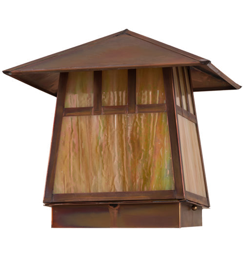 Meyda Lighting Stillwater 17" Vintage Copper Finish Outdoor Deck Light With Beige Iridescent Shade Glass