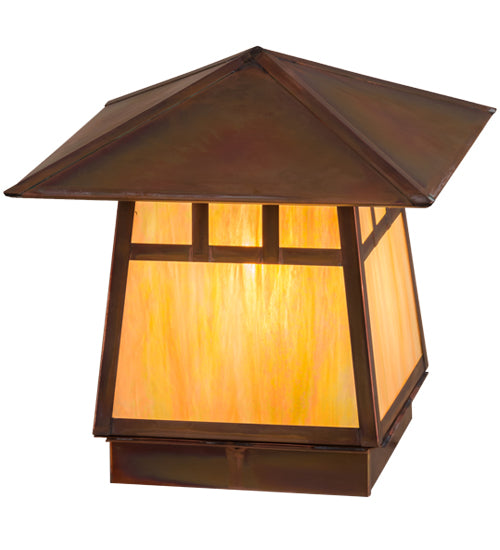 Meyda Lighting Stillwater 17" Vintage Copper Finish Outdoor Deck Light With Beige Iridescent Shade Glass