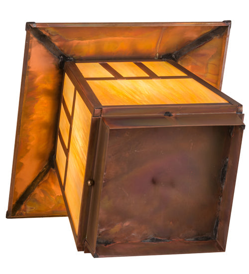 Meyda Lighting Stillwater 17" Vintage Copper Finish Outdoor Deck Light With Beige Iridescent Shade Glass