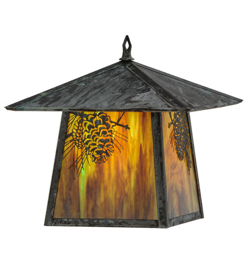 Meyda Lighting Stillwater 17"W x 13"H Winter Pine Verdigris Frame and Moss Green Art Shade Glass