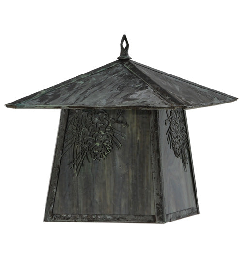 Meyda Lighting Stillwater 17"W x 13"H Winter Pine Verdigris Frame and Moss Green Art Shade Glass