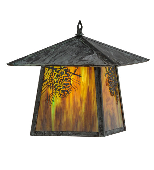 Meyda Lighting Stillwater 17"W x 13"H Winter Pine Verdigris Frame and Moss Green Art Shade Glass