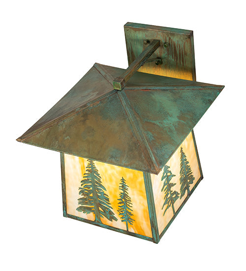 Meyda Lighting Stillwater 18" Verdigris Tall Pines Wall Sconce With Beige Art Shade Glass