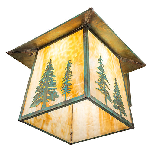 Meyda Lighting Stillwater 18" Verdigris Tall Pines Wall Sconce With Beige Art Shade Glass