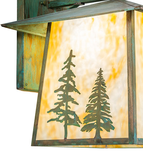 Meyda Lighting Stillwater 18" Verdigris Tall Pines Wall Sconce With Beige Art Shade Glass