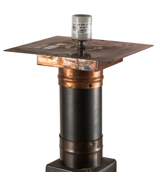 Meyda Lighting Stillwater 18" Vintage Copper Cross Mission Outdoor Post Mount Light With Beige Art Shade Glass