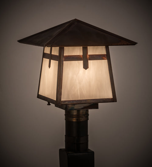 Meyda Lighting Stillwater 18" Vintage Copper Cross Mission Outdoor Post Mount Light With White Art Shade Glass