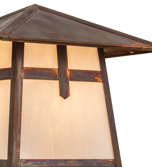 Meyda Lighting Stillwater 18" Vintage Copper Cross Mission Outdoor Post Mount Light With White Art Shade Glass