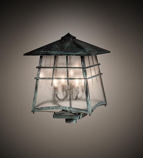 Meyda Lighting Stillwater 18"Sq 4-Light Verdigris Outdoor Post Mount Light With Clear Seeded Shade Glass