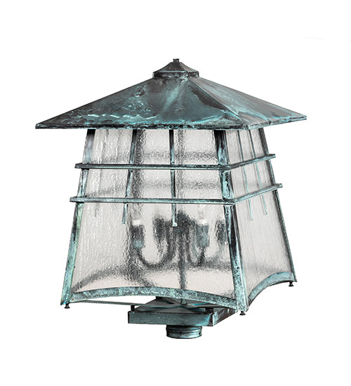 Meyda Lighting Stillwater 18"Sq 4-Light Verdigris Outdoor Post Mount Light With Clear Seeded Shade Glass