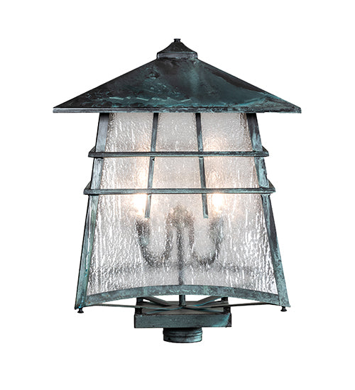 Meyda Lighting Stillwater 18"Sq 4-Light Verdigris Outdoor Post Mount Light With Clear Seeded Shade Glass