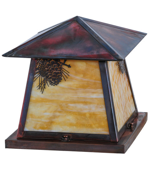 Meyda Lighting Stillwater 20" 2-Light Vintage Copper Winter Pine Pier Mount Light With Beige Art Shade Glass