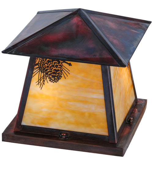 Meyda Lighting Stillwater 20" 2-Light Vintage Copper Winter Pine Pier Mount Light With Beige Art Shade Glass