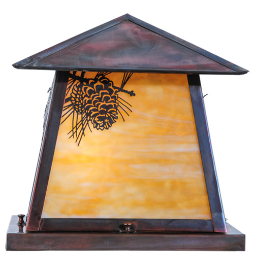 Meyda Lighting Stillwater 20" 2-Light Vintage Copper Winter Pine Pier Mount Light With Beige Art Shade Glass