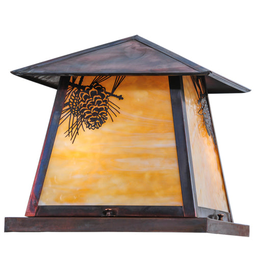 Meyda Lighting Stillwater 20" 2-Light Vintage Copper Winter Pine Pier Mount Light With Beige Art Shade Glass