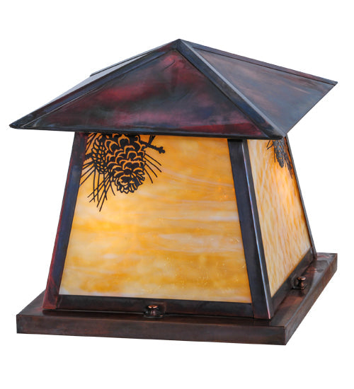 Meyda Lighting Stillwater 20" 2-Light Vintage Copper Winter Pine Pier Mount Light With Beige Art Shade Glass