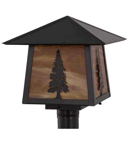 Meyda Lighting Stillwater 20" Craftsman Brown Tall Pines Outdoor Post Mount Light With Honey Art Shade Glass