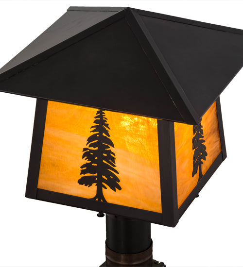 Meyda Lighting Stillwater 20" Craftsman Brown Tall Pines Outdoor Post Mount Light With Honey Art Shade Glass