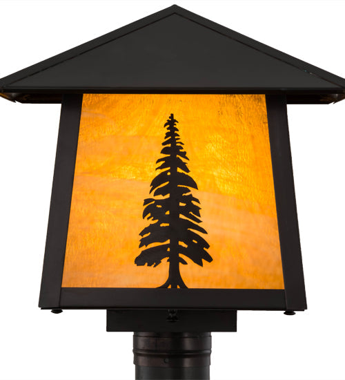 Meyda Lighting Stillwater 20" Craftsman Brown Tall Pines Outdoor Post Mount Light With Honey Art Shade Glass