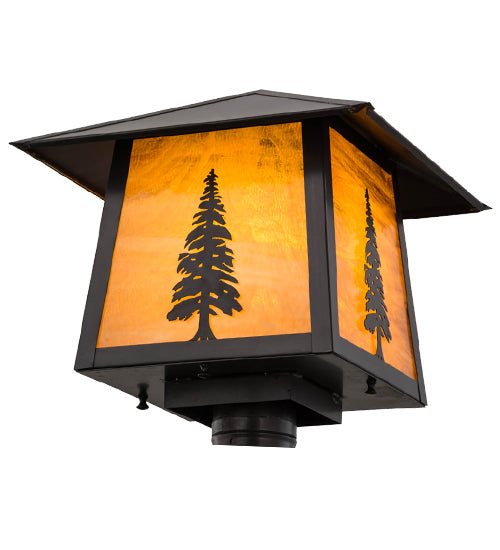 Meyda Lighting Stillwater 20" Craftsman Brown Tall Pines Outdoor Post Mount Light With Honey Art Shade Glass