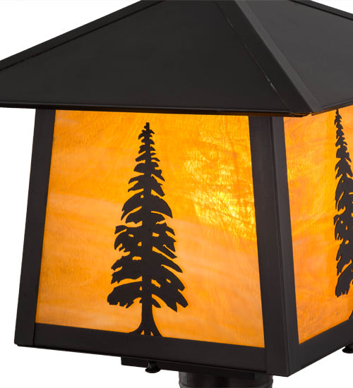 Meyda Lighting Stillwater 20" Craftsman Brown Tall Pines Outdoor Post Mount Light With Honey Art Shade Glass