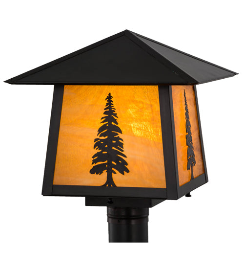 Meyda Lighting Stillwater 20" Craftsman Brown Tall Pines Outdoor Post Mount Light With Honey Art Shade Glass