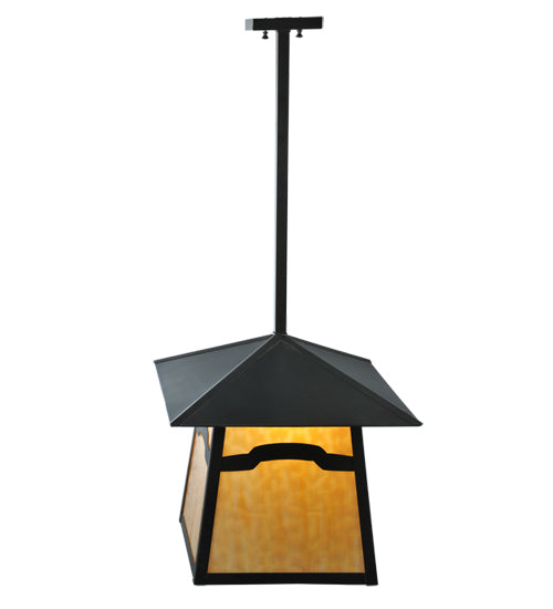 Meyda Lighting Stillwater 22" Craftsman Brown Mountain View Pendant Light With Beige Shade Glass