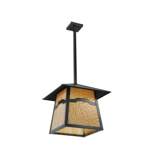Meyda Lighting Stillwater 22" Craftsman Brown Mountain View Pendant Light With Beige Shade Glass