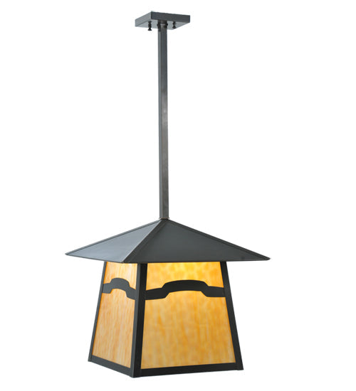 Meyda Lighting Stillwater 22" Craftsman Brown Mountain View Pendant Light With Beige Shade Glass