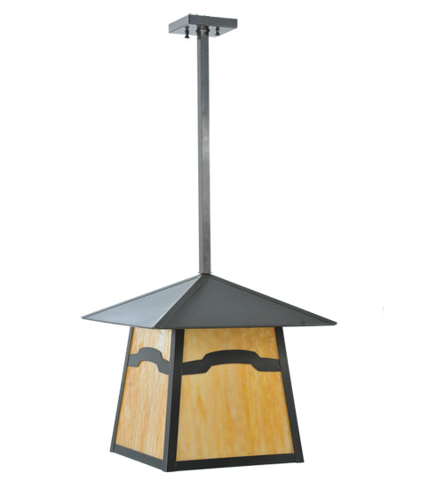 Meyda Lighting Stillwater 22" Craftsman Brown Mountain View Pendant Light With Beige Shade Glass